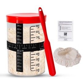 Relazoom Premium Sourdough Starter jar - 34 oz Sourdough Starter Kit with Spatula, Measurement & Date Tracker, Dough Scraper, Breathable Cloth Lid – Perfect for Baking, Bread, and Starter Growth