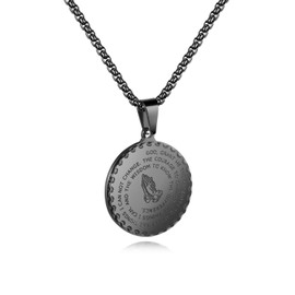 TEMICO Bible Verse Prayer Necklace Christian Jewelry Stainless Steel Praying Hands Coin Medal Pendant Necklace