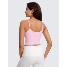 CRZ YOGA Butterluxe Womens Sweetheart Longline Sports Bra - Adjustable Thin Strap Workout Tank Tops Yoga Padded Camisole Pink Peony X-Small