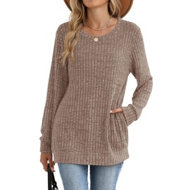 JomeDesign Sweaters Fall 2025 Long Sleeve Tops Trendy Casual Tunic to Wear with Leggings Winter Clothes Khaki S