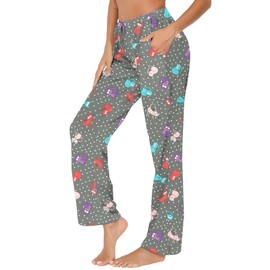 ENJOYNIGHT Pajama Pants Women's Comfy Casual Lounge Bottoms Cotton Sleep Pants with Pockets & Drawstring(X-Large,Cat)