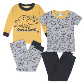 Gerber - Conjunto de Pijama de 4 Piezas para bebé, Dino Gris, 18 Meses