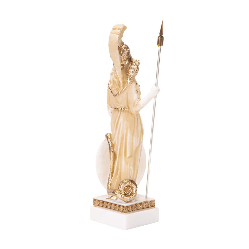 Athena with Owl Medusa Holding Sign Greek Goddess Alabaster Statue