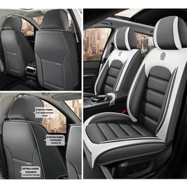Cscevt 2 Seat Covers for Car Fit for Jaguar XE 2017-2020 Leather Seat Covers Breathable Waterproof Seat Protectors (Gray-White,Standard) Automotive Seat Covers with Airbag