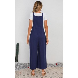 chouyatou Overol de lino de pierna ancha para mujer, estilo palazzo, estilo casual, Azul marino, M
