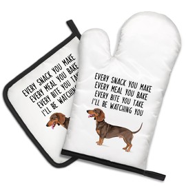 DYJYBMY Every Snack You Make Every Meal You Bake Funny Oven Mitts and Pot Holder Set, Cute Kitchen Gadgets for Dog Mom Dad, Dachshund Dog Lover Gifts for Wife Husband, Housewarming Gifts for Pet Lover
