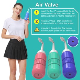 TONELIFE 2PCS-Pack Nose Wash Bottle with 2 Soft Nozzles Sinus Rinse System Nasal Cleaner Neti Pot Sinus Rinse Kit Without Nasal Rinse Mix(Blue+Green)