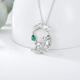 PEIMKO Frog Necklace Cute Animal Frog Lotus Leaf Necklace Sterling Silver Frog Jewelry for Women