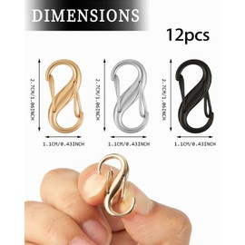 LEEQBCR Pack of 12 Picture of 8 Buckle, Anti-Theft Zip Pendant Backpack Lock Double Lock Spring Hook S Shape Zipper Clip for Home Key Outdoor Activities