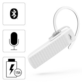 Hama Mono Bluetooth Headset (Multipoint, für zwei Geräte, Sprachsteuerung, Berührungssteuerung, Headset mit Mikrofon, kabellos, einseitig, in ear, abnehmbare Ohrbügel, Ohrpolster, wireless) weiß
