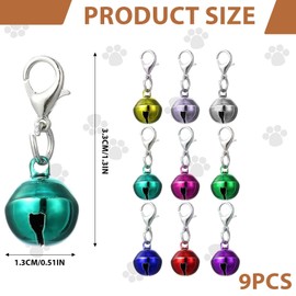 Larrel Pack of 9 Cat Dog Collars Jingle Bell, Colourful Pet Bells with Clasps Training Bell Collar Pendant Pet Collar Accessories Tracker Bell for Party DIY Crafts Decoration