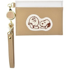 Marimocraft snoopy0481 Snoopy Pass Case, Commuter Pass Case, Reel Included, Applique Card Case, Simple, Compact, beige (SPIK-352)