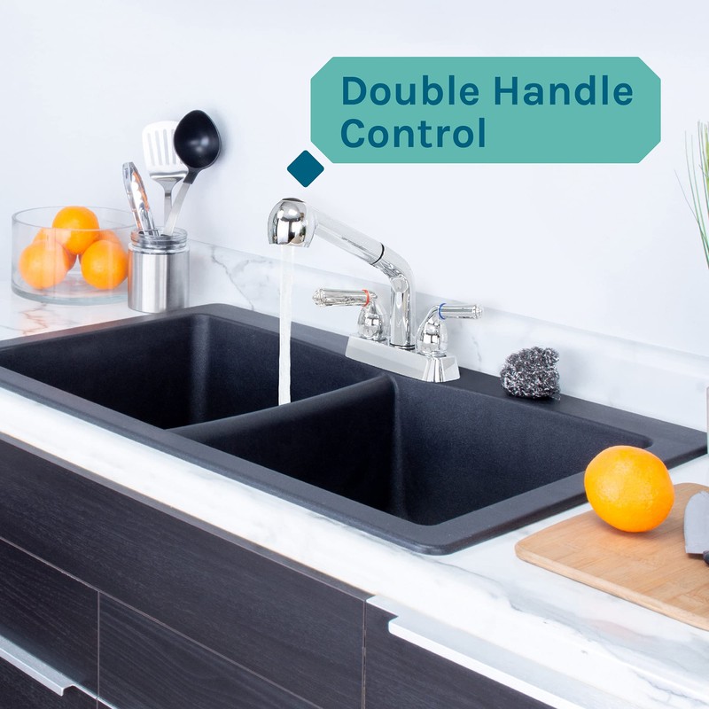 JS Jackson Supplies Dual Handle Pull Out Faucet, Chrome Finish,
