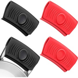 2 Pairs an Red and Black Silicone Assist Pot Handle Holders - Heat Insulated, Non-Slip, Ideal for Pans, Griddles & Skillets