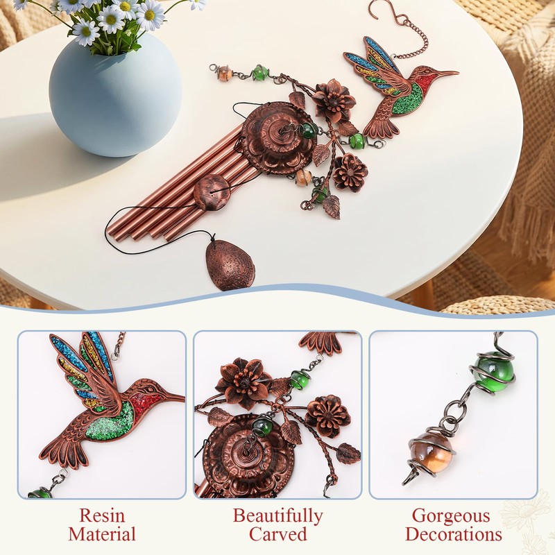 Hoemwarm Hummingbird Wind Chimes for Outside Home Patio Decor