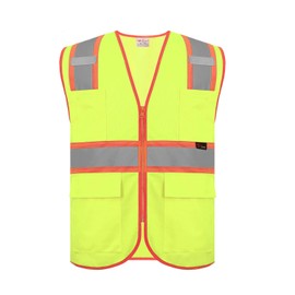 zojo High Visibility Safety Vests With Pockets, 5Packs,Wholesale Reflective Vest for Outdoor Works, Cycling, Jogging, Walking,Sports (Yellow-XL)