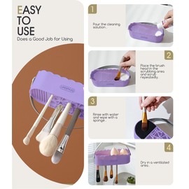 Sonnorel Makeup Brush Cleaning Tool with Drying Holder Mat, Makeup Sponge Cleaner Brushes Organizer Storage Box (Purple)