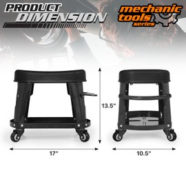 M-AUTO Heavy Duty Garage Rolling Work Seat 300LBS Capacity Mechanics Stool with Wheels, Equipment Tray and Tool Rack, Rectangle Mechanic Roll Chair, Black, (M-AUTO A03-RS-004-BK)