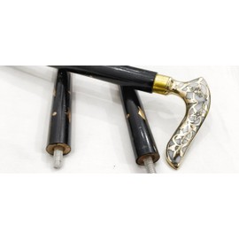 Generic Brass Handle Victorian Cane 3 Foldable Wooden Walking Stick Cane Ideal Vintage Gift Men Women Father/Mother/Grandparents. (White Inlay Victorian)