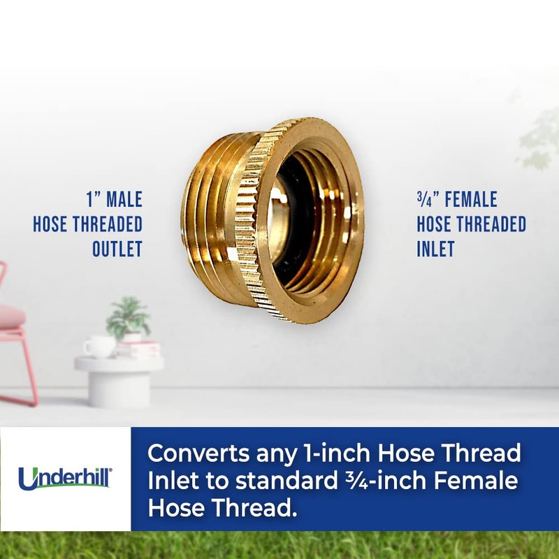 Underhill Garden Hose Adapter, Connector, Heavy-Duty, Solid Brass Fittings, 1-Inch