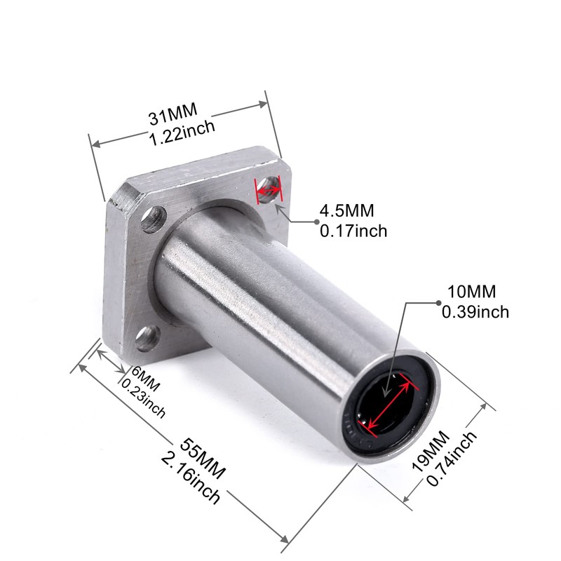 Ruimou 2pcs LMK10UU Longer Model Square Linear Bearing Sliding Unit