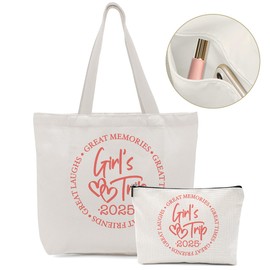 Girls Trip Gifts Favors, 2025 Travel Tote Bag & Makeup Bag, Vacation Weekender Bags for Women Bestie Sister, Girls Weekend Gifts Bachelorette Party Friendship Gifts Shopping Bags Cosmetic Bag