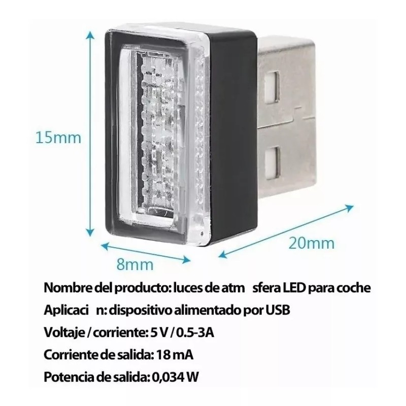 Dolores 2pcs Luz Interior Led Coche Ambiente Decorativas Auto Usb