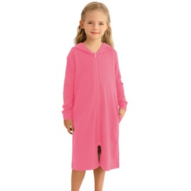 Veseacky Girls' Cozy Cotton-Poly Blend Purple Robes Full Length Zipper Closure Housecoat Sleepwear Rose Red Size 10-11