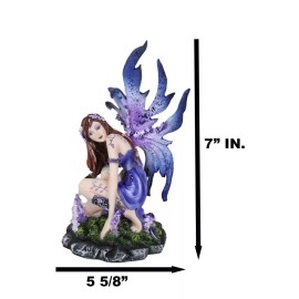 Kneeling Red Haired Purple Lavender Tribal Fairy Garden Statue 7.25"H Twilight