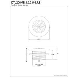 Kingston Brass DTL205 Bath Tub Drain Strainer and Grid, Oil Rubbed Bronze