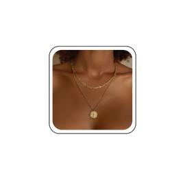 TseenYi Coin Pendant Layered Necklace Gold Layered Choker Necklace Layering Coin Chain Necklace Vintage Circle Disc Necklace Round Coin Choker Necklace Jewellery for Women and Women, Zinc