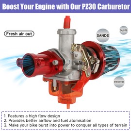 CILOYU PZ30 30mm Carburetor with Exhaust Header Pipe Muffler Stage 2 Kit Replacement for Predator 420cc 301cc 389cc GX390 GX340 GX270 GX240 13HP 11HP Engine Mini Bike Go Kart Cart Parts Accessories