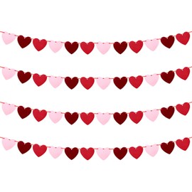 ricluck 4Pcs Valentine's Day Felt Heart Garland, Valentines Day Felt Heart Banner Decorations Wedding Anniversary Party Supplies, NO DIY