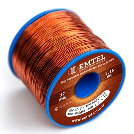Emtel 1.15 mm (17 AWG) - 500 gr (1 LB) - 49 meters Magnet Wire - Enameled Copper Wire for Electrical Motor Transformer Magnetic Coil 220°C (428°F) Thermal Class - Double Insulated Winding Wire
