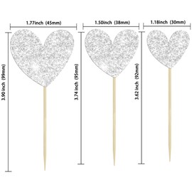 Ephlyn - Juego de 24 adornos de corazón con purpurina, corazón de San Valentín, decoración para tartas de San Valentín, boda, compromiso, despedida de soltera, suministros para fiesta de cumpleaños,