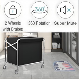 8 Bushel Collapsible Laundry Cart with Wheels Commercial Heavy Duty Laundry Carts, Large Rolling L-aundry Baskets Trucks with Steel Frame and Waterproof Oxford Cloth, 300 Lbs Weight Capacity