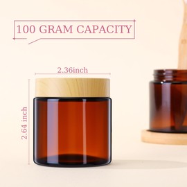 Geiserailie 30 Pcs 3.5oz Glass Jars with Plastic Wood Grain Lids Leakproof Airtight Empty Cosmetic Jars Sample Containers for Storing Lotions Powder Ointments Candle Making (Amber)