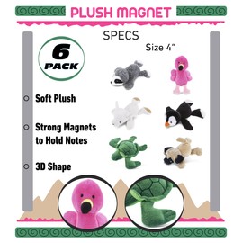 DolliBu Cool Animals Plush Magnets Kit - Fluffy Zoo Animals Stuffed Plush Magnets, Cute Zoo Animal Collection Magnets for Kitchen Fridge, Locker, Home Décor and Office Novelty Accessory - 6 Pc Set