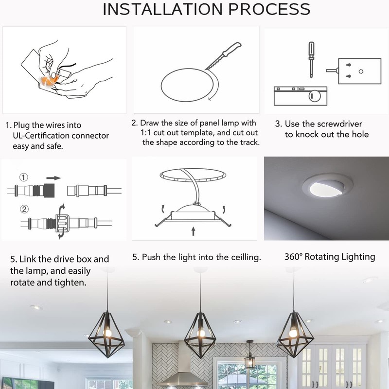 Adetu 4 inch Gimbal led recessed Light, 360°+90° Adjustable Directional