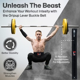 GripUp Powerlifting Belt for Weightlifting Lever Buckle Leather Gym Belt 10mm Thick 4-Inch Lumbar Back Support for Men & Women Ideal for Bodybuilding Deadlifts and Strength Training (Black/White, XL)