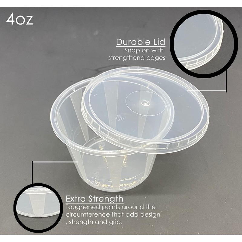 4oz Round Plastic Food Containers Lids Deli Pot or Sauce