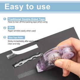 HUIRUSO 4 Pack Double Sided Tape Roller, Scrapbook Supplies, Glue Tape Roller for Crafts, Double-Sided Adhesive Tape Runner for Scrapbooking, School Office Journaling Supplies (0.31 in X 26.25 ft)