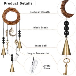 2 Campanas de Bruja Colgadores de Puerta de Protección Campanas de Viento con Corona Guirnalda de Campanas de Brujas Colgantes Hechas a Mano Campanillas de Viento Mágicas Wiccan (Estilo Elegante)