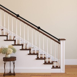 HouseAid 10FT Industrial Pipe Wall Handrail, Farmhouse Stairway Railing with 1-1/4 Inch Diameter Pipe, Vintage Style Stairs Handrail, Wall Mounted, Matte Black