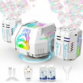 Bubble Machine - Auto 360° Rotation, Remote Control (65-131ft), 11-Color RGB Lights, 40000+ Bubbles, 1200mAh USB-C Rechargeable - Gift Toys for Kids, Toddler, Boys, Girls, Parties, Birthday, Wedding