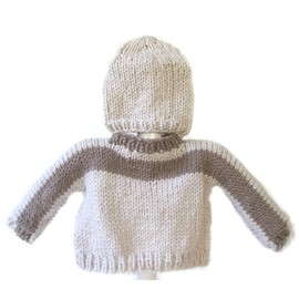 KSS Handmade Knitted Wheat and Green Unisex Baby Sweater with a Hat (9 Months)