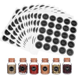 Etiquetas Redondas para Frascos de Especias de 1.5 In, Juego de Etiquetas Adhesivas Impresas Reutilizables, 13 Piezas * 25 Pegatinas Adhesivas de Pizarra para Especias para Cocina/Frascos de Especia
