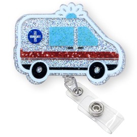 Ambulance EMT Badge Reel Retractable for First Responder, Transport Nurse, Paramedic Nurse & Medical Worker | Funny EMS ID Name Tag Badge Holder with Alligator Clip & 24” Durable Nylon Cord | Acrylic