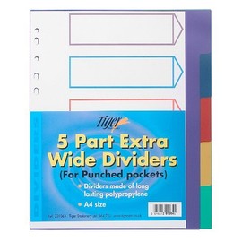 4x A4 Extra Wide Colour Coded 5 Part Strong Filing Subject Dividers Tabbed Index