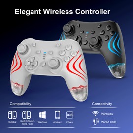 DYONDER 2 Pack Wireless Controllers für Switch Lite/OLED, Pro Controller für Switch 2 (Ohne Aufweck-Funktion) – Ersatz-Gamepad für PC/iOS/Android mit Hall-Effekt Joysticks/RGB/Vibration/Turbo